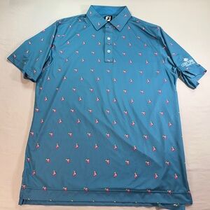 Footjoy Polo Men Sz M Cocktail Print Drink Blue Lisle Performance Golf Shirt